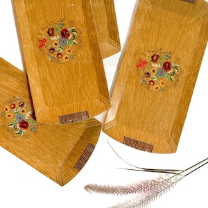 Vintage Trays | Set of 12 Wood Floral Trays | Hasko Mid-Century Serving/Home Decor