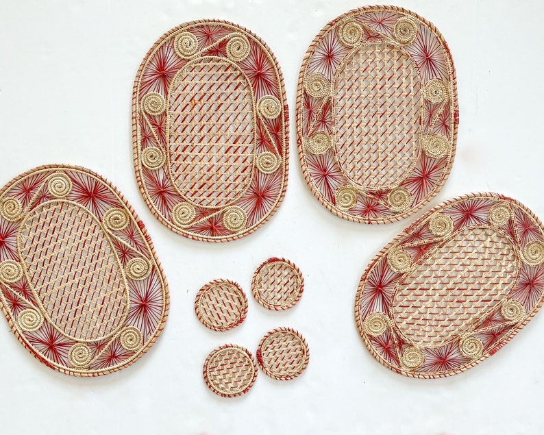 Vintage Placemats Set of Four Woven Table Mats and Coasters Etsy