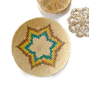 Vintage Basket | Woven Raffia Colorful Coil Basket | Boho Home/Wall Decor