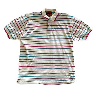 Vintage Shirt | Large Men&#39;s Striped Collared Top | Striped Polo Shirt | 80&#39;s, 90s&#39; Fashion