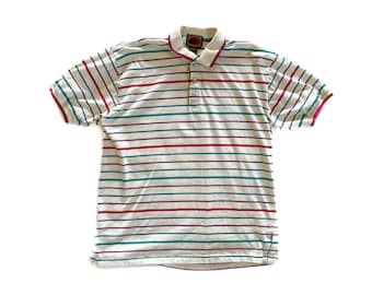 Vintage Shirt | Large Men's Striped Collared Top | Striped Polo Shirt | 80's, 90s' Fashion