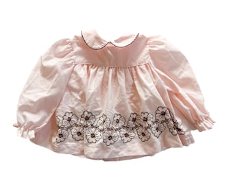 Vintage Girl Dress | 2T Pink Ebroidered Floral Dress | Vintage Children Clothing