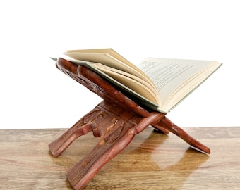 Vintage Book Stand | Folding Carved Wood Book Holder | Boho Shelf Decor