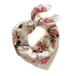 Vintage Scarf | Silk Floral Square Neckerchief | Neck/Head Scarf | Woman&#39;s Vintage Accessory