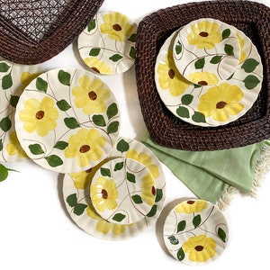 Vintage Plates | Set of 8 Yellow Floral Plates | Colorful Tableware | Dinnerware, Serveware