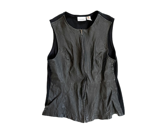 Vintage Vest | 18W Black Leather Vest | Fitted Zipper Vest | 80's, 90's Woman's Fashion