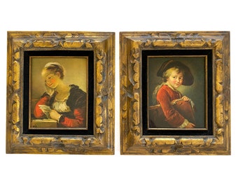 Vintage Prints | Set van twee ingelijste portretafdrukken | Renaissance Jongen en Meisje | Kunst aan de muur, Woondecoratie