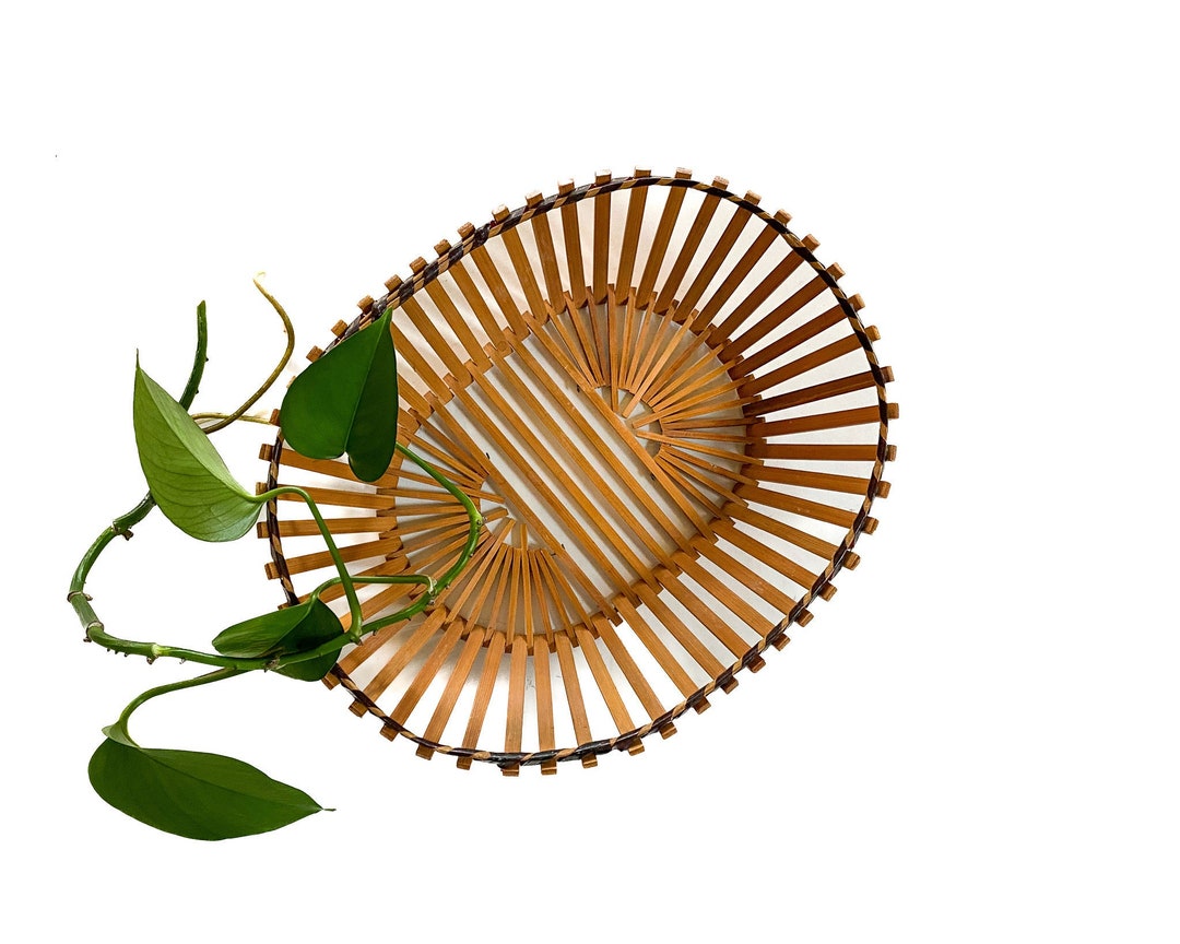 Vintage Basket Wood Slat Basket Wall Art Home Storage Boho Home Decor Etsy