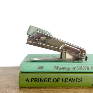 Vintage Stapler | Small Green Metal Stapler | Industrial, Retro Office Supplies