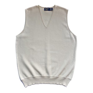 Vintage Vest | X-Large Men&#39;s Cream Wool Sweater Vest | 80&#39;s, 90&#39;s Fashion
