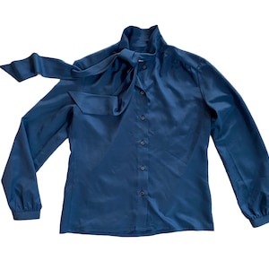 Vintage Blouse | Small Blue Neck Tie Blouse | 80s, 90s Fashion