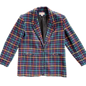 Vintage Blazer | Size 4 Colorful Check Plaid Dress Jacket | Woman&#39;s 80s, 90s Fashion