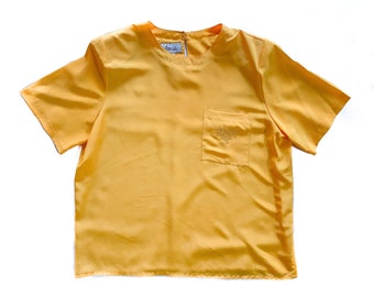 Vintage Bluse | Gr. 14 Gelbe Bluse | Kurzarm Top | 80er, 90er Jahre Mode