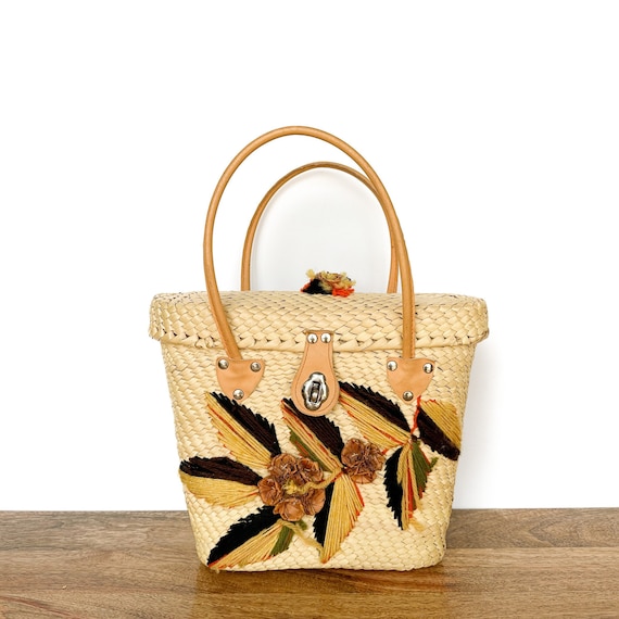 Vintage Purse | Raffia Woven Floral Purse/Handbag… - image 1