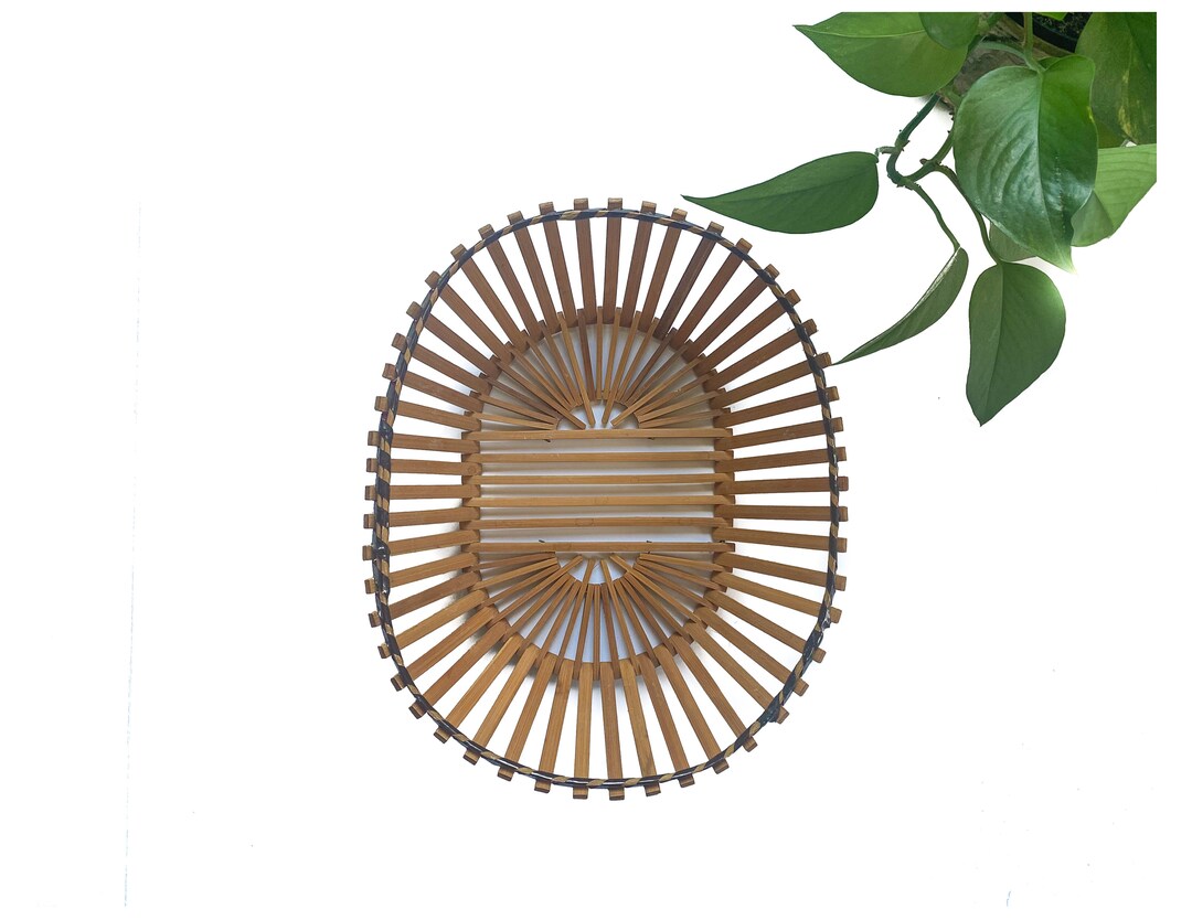 Vintage Basket Wood Slat Basket Wall Art Home Storage Etsy