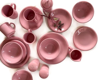 Vintage Serveware Set | Pink Plate, Bowl and Mug Set of 20 | 90's Dinnerware, Serveware