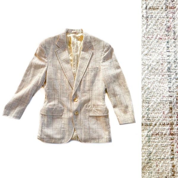 Vintage Blazer | Größe Medium Tweed Creme Kleid Jacke | 80er, 90er Jahre Mode