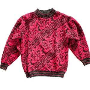 Vintage Sweater | Small/Medium Pink and Black Sweater | Mock-Neck Knit Pullover Top | 80&#39;s, 90&#39;s Fashion