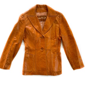 Vintage Coat | Size 9/10 Long Fitted Orange Leather Jacket | Woman&#39;s 80&#39;s, 90&#39;s Fashion