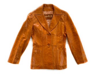 Vintage Coat | Size 9/10 Long Fitted Orange Leather Jacket | Woman's 80's, 90's Fashion