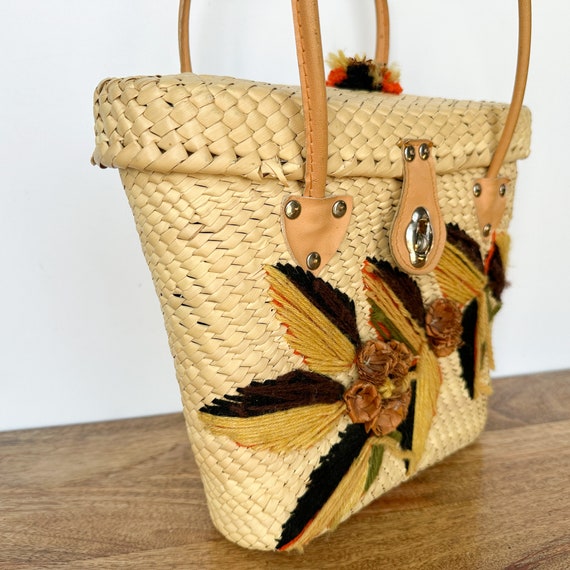 Vintage Purse | Raffia Woven Floral Purse/Handbag… - image 2