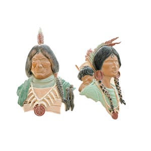Vintage Wall Hanging | Set of 2 Sexton Cast Metal Native Americans | Man and Woman | South Western Home/Wall Decor