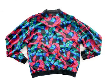 Vintage Jacket | Large Geometric Silk Bomber Jacket | Oversized