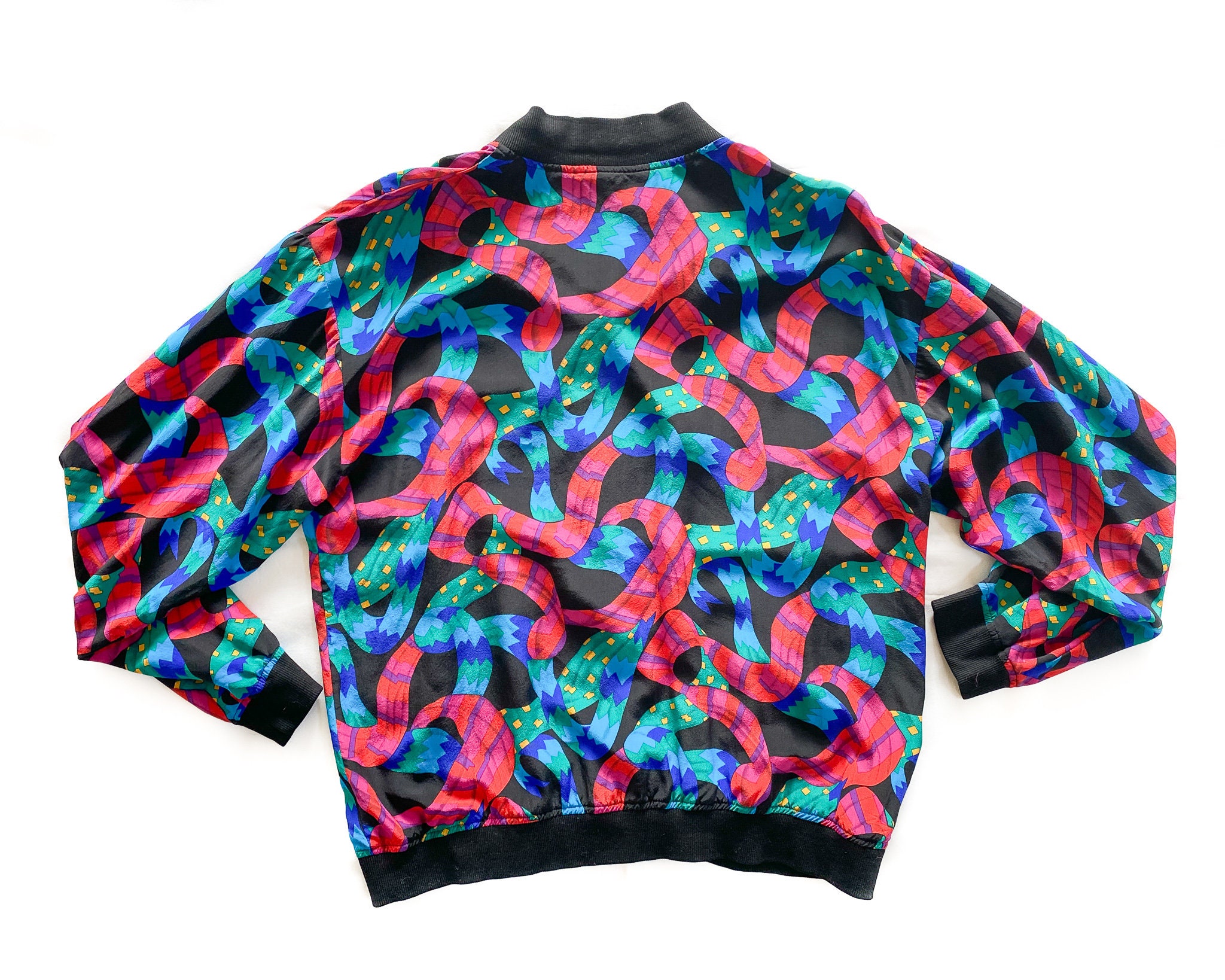 Vintage Jacket | Large Geometric Silk Bomber Jacket