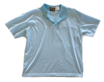Vintage T-Shirt | Medium Blue Striped Polo Shirt | Woman's 90's Fashion