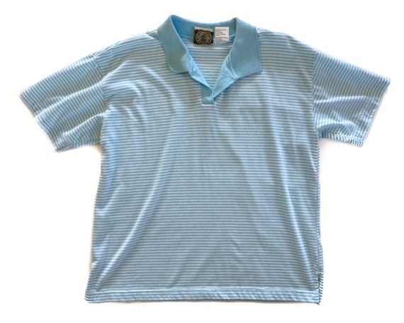 Vintage T-Shirt | Medium Blue Striped Polo Shirt … - image 1