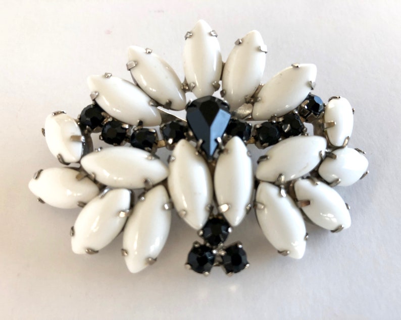 Vintage Costume Jewelry Vintage Brooch Large White and Black Stone BroochPin