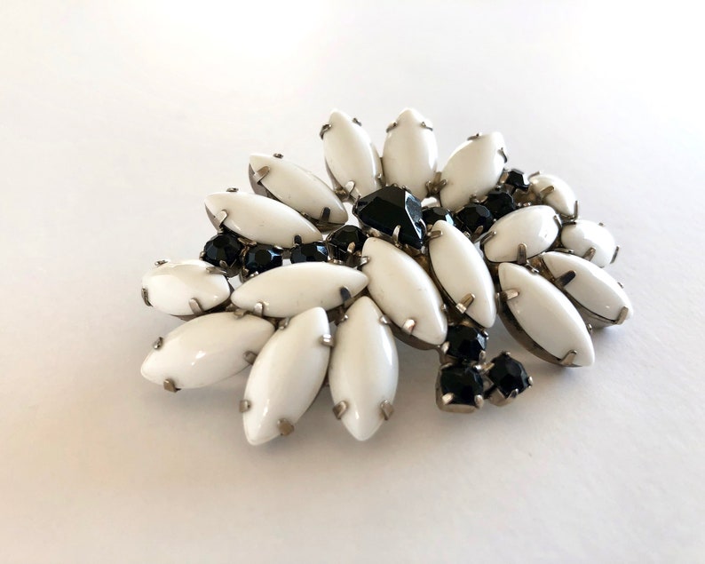 Vintage Costume Jewelry Vintage Brooch Large White and Black Stone BroochPin