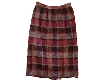 Vintage rok | Maat 8 paarse/roze geruite wollen rok | Plooirok | Mode uit de jaren 80 en 90