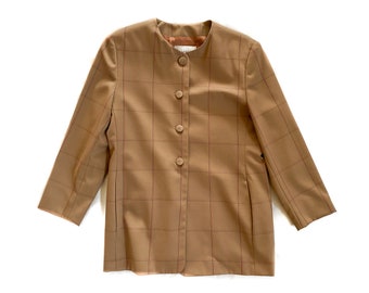 Vintage Blazer | Size 10 Brown Wool Plaid Dress Jacket | 80s, 90s Fashion