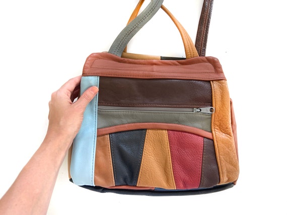 Vintage Purse | Large Multi-Color Leather Shoulde… - image 4