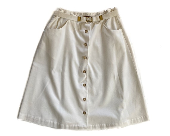Vintage Skirt | 32 Waist Skirt | White Button Dow… - image 1