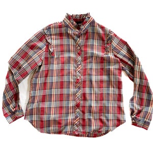 Vintage Top | Large Plaid Blouse | Button Down Shirt | Woman&#39;s 80s, 90s Fashion