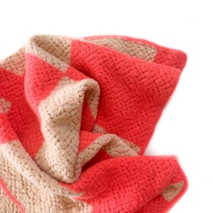 Vintage Afghan | Neon Pink and White Crochet Throw Blanket | Vintage Home Decor