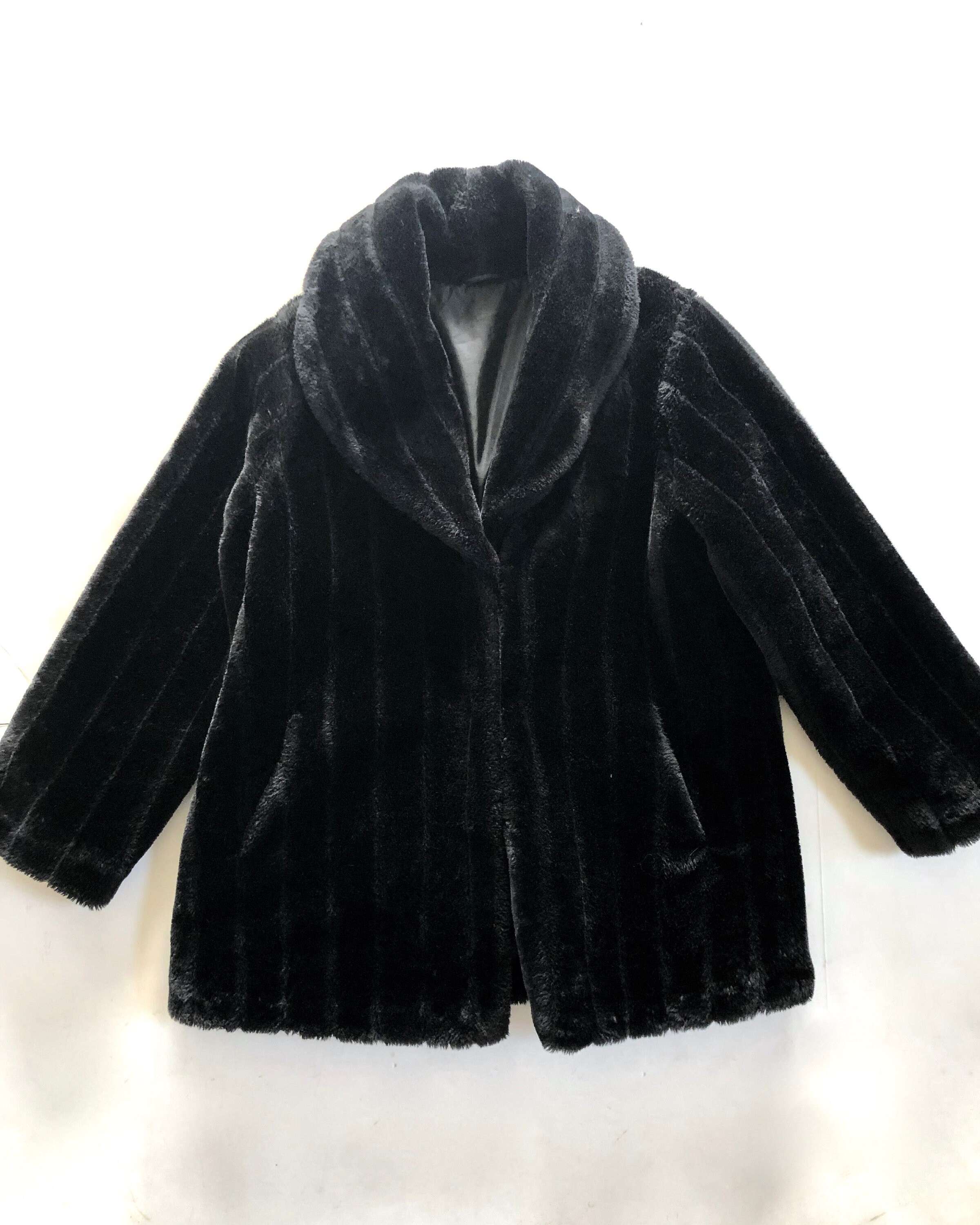 Vintage Coat Large Black Faux Fur Coat 80's 90's | Etsy