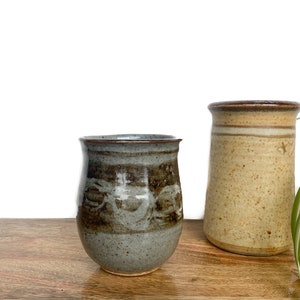 Vintage Vase | Earth Tone Painted Vessel | Stoneware Pottery | Home/Shelf Decor
