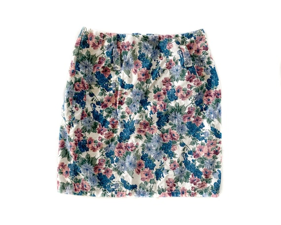 Vintage Skirt | Size 9 Short Floral Denim Skirt |… - image 1