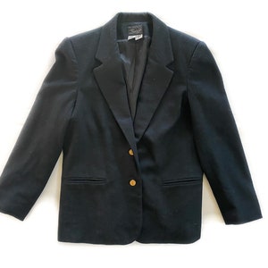 Vintage Blazer | Size 14 Wool Black Dress Jacket | 80s, 90s Fashion