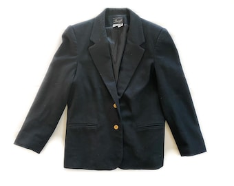 Vintage Blazer | Size 14 Wool Black Dress Jacket | 80s, 90s Fashion