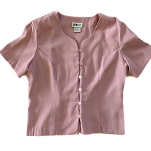 Vintage Blouse | XL Pink/Purple Top | Short Sleeve Blouse | Button Up Shirt | 80s, 90s Fashion