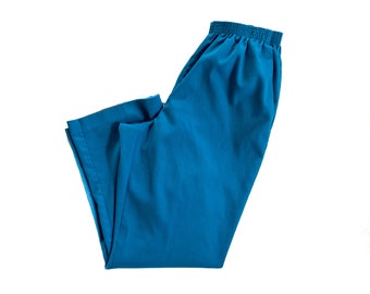 Calças Vintage | Calça Elástica Azul Tamanho 8 | Plissado, cintura alta, perna larga | Moda dos anos 80, 90