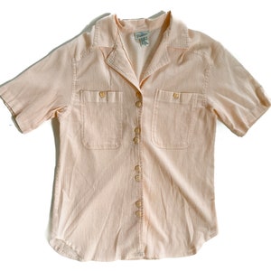 Vintage Top | Size Small Pink Blouse | V-Neck, Button Down Top | 80s, 90s Fashion