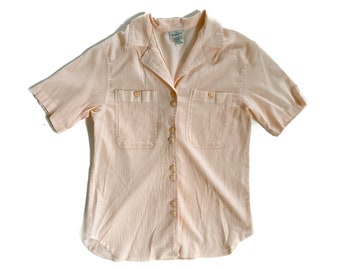 Vintage Top | Size Small Pink Blouse | V-Neck, Button Down Top | 80s, 90s Fashion