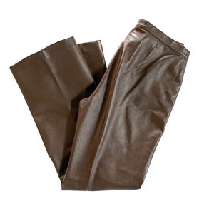 Vintage Pants | Size 10 Brown Leather Pant | High Rise, Flare Leg | 80s, 90s Fashion