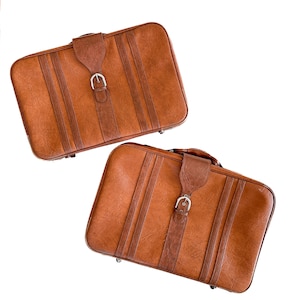Vintage Suitcases | Set of Two Soft Faux Leather Luggage | Vintage Travel | Home Storage