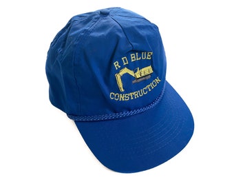 Vintage Hat | Blue Baseball Cap | Men's Logo Cap with Braided Cording Detail | 80s, 90s Fashion